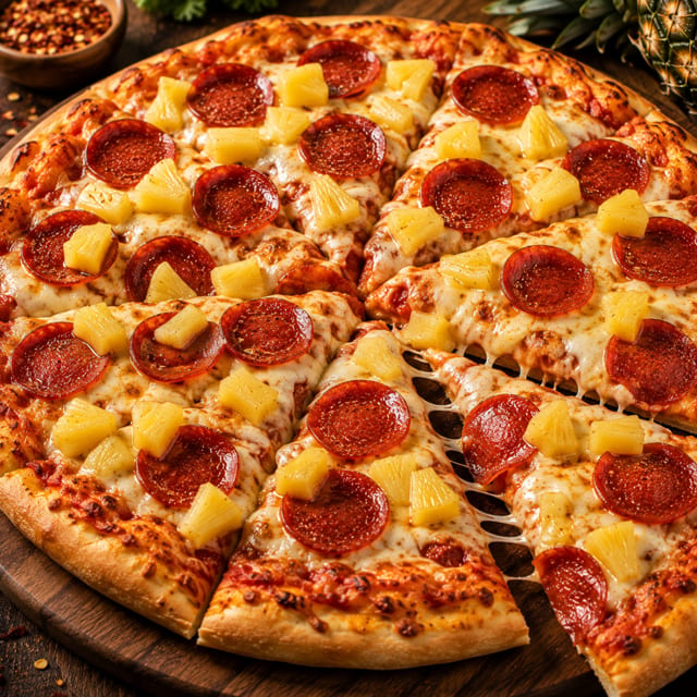 Pepperoni Pineapple Pizza.