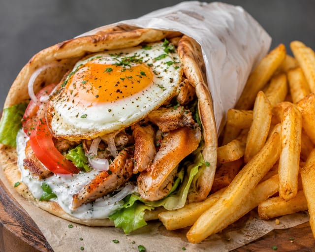 Chicken Gyro with Eggs.